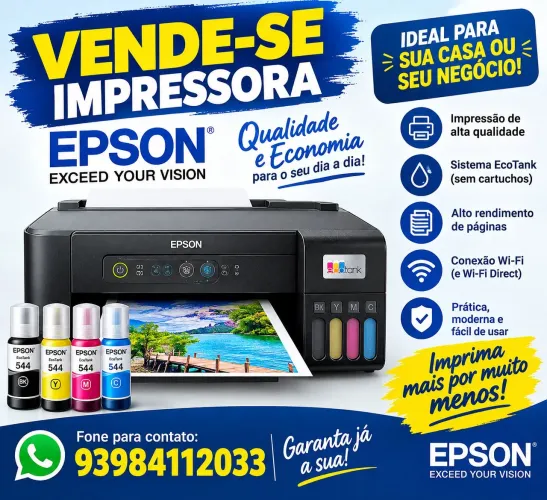 Uma Impressora Epson Acompanha uma Resma de papel e as tintas