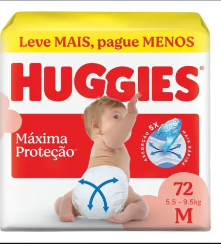 Huggies Fraldas Máxima Proteção M 72 unidades