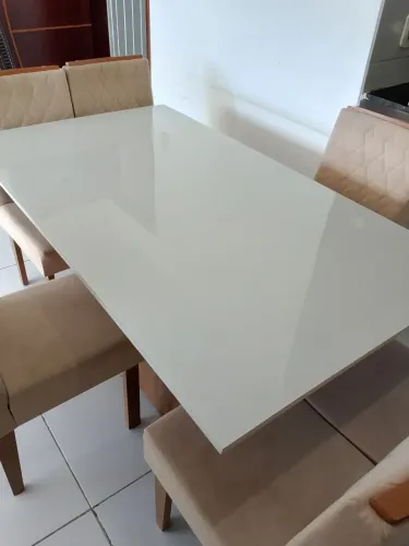Mesa espelhada grande 6 cadeiras linda cor de areia