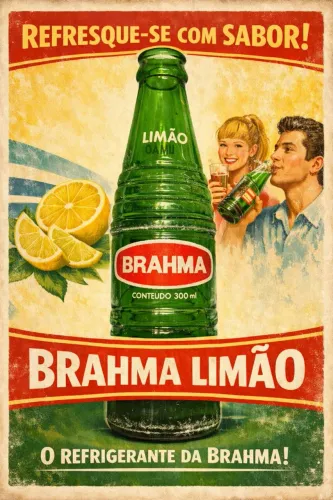 Garrafa Antiga Brahma Limão 300ml - Vidro Verde Vintage Década 70