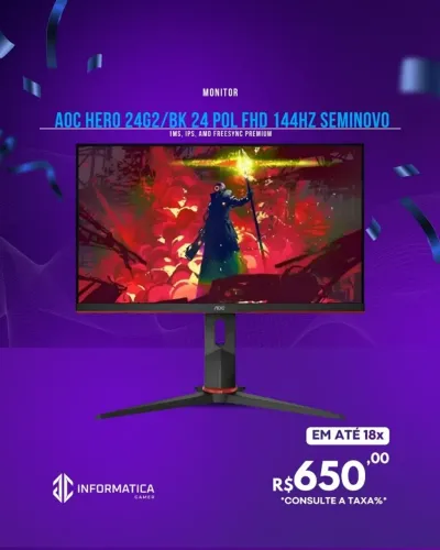 MONITOR AOC HERO 24G2/BK 24 POL FHD 144HZ SEMINOVO