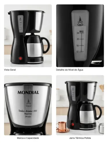 Cafeteira Elétrica Mondial Dolce Arome Thermo 24 Xícaras Inox