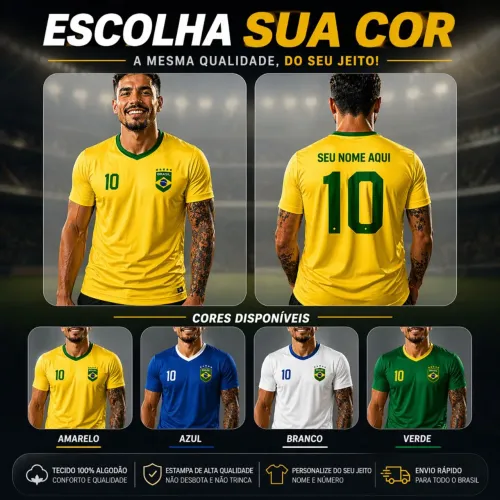 Camisetas personalizadas do Brasil adicione seu nome e número 