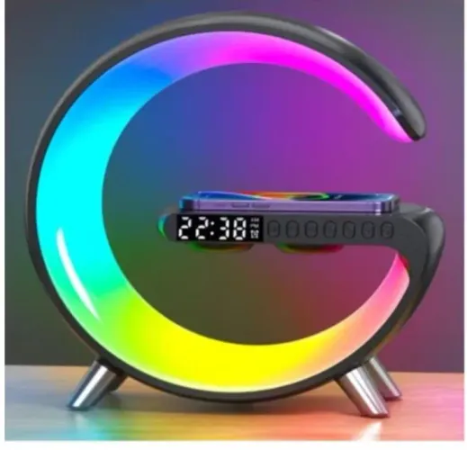 Caixinha de Som G-Speaker Cor preta com relógio luminária Bluetooth inteligente/carregador