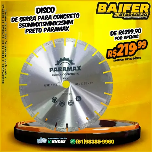 Disco de Serra Para Concreto 350mmx15mmx25mm Preto Paramax