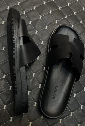 Chinelo Sandália Hermes Couro Preto Izmir