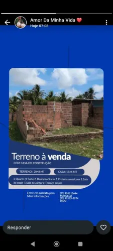 Terreno em Fagundes, Lucena PB com casa em construção