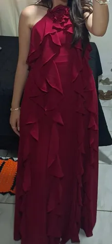 Vestido longo de festa cor marsala usado uma vez