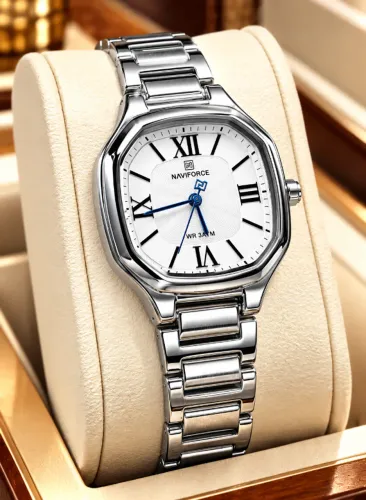 Relógio de pulso Feminino Naviforce Prateado Aço Inox PROVA D'ÁGUA Novo