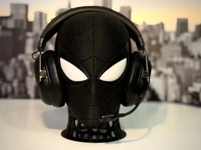 Suporte para headset estilo homem aranha preto branco