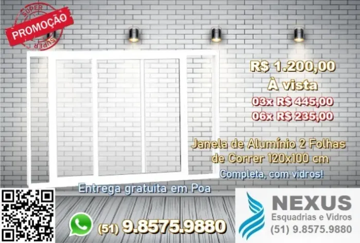 Esquadria de Alumínio - Janela 2 Folhas de Correr 120x100 cm (nova)