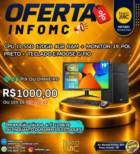 COMPUTADOR I3 SSD DE 120, 4 GB , MONITOR 19 , TECLADO E MOUSE