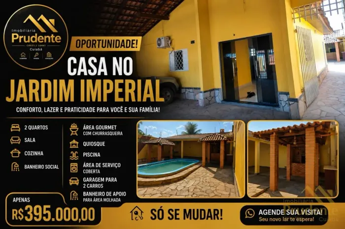 Casa para Venda em Cuiabá, Jardim Imperial, 2 dormitórios, 1 banheiro, 2 vagas