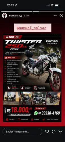 Vendo ou troco CB 250cc twister 2022
