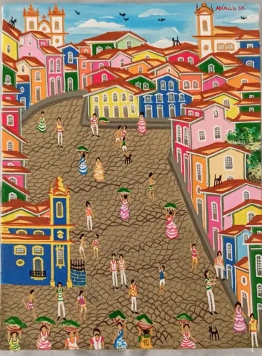 Telas de Márcio Sá artista naif da Bahia salvador Pelourinho