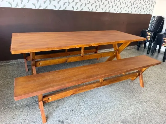 Mesa Rústica 2,20m Completa C/02 Bancos Nova (Super Promoção)