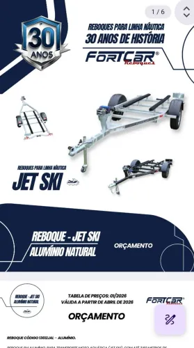 CARRETINHA JET BARCO FORTCAR OKM NOVA ALUMÍNIO