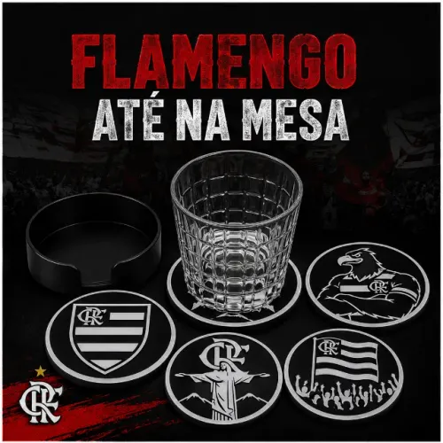 Kit 5 Descansos de Copo DO Flamengo Com Suporte Porta Copos Decorativo Rubro-Negro MENGÃO
