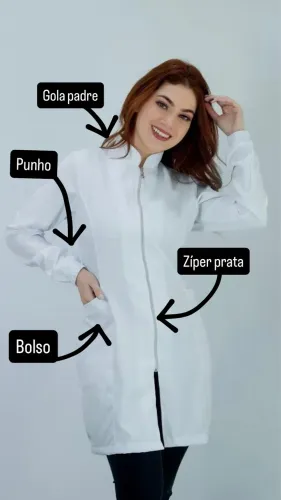 Jaleco zíper gabardine consultório faculdade laboratório 