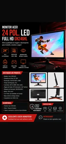 Monitor Acer 24 Pol. LED Full HD GN246HL