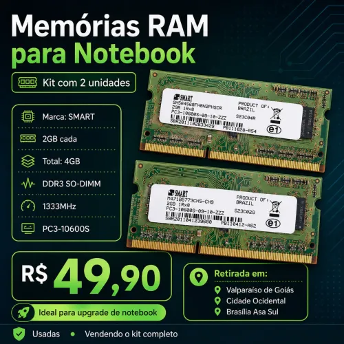 Memórias RAM para Notebook Kit com 2 unidades