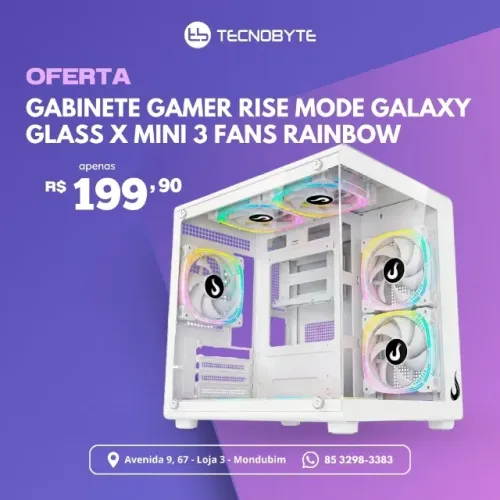 Gabinete Gamer Rise Mode Galaxy Glass X Mini, 3 fans rainbow