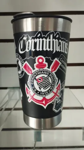 Copo Térmico Corinthians Sticker 500ml Inox - Estampa Completa Torcedor Fanático