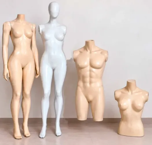 Kit 4 Manequins para Loja (2 Feminino Corpo Inteiro + 1 Busto Masculino + 1 Busto Mulher)