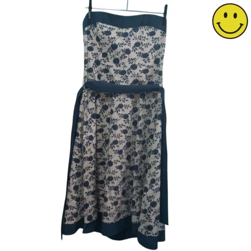 vestido florido azul clássico tomara que caia feminino