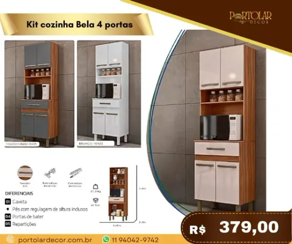 Kit Cozinha Bela 4 portas, a pronta entrega
