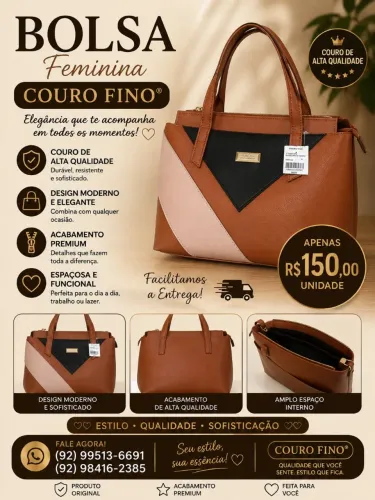 Bolsa Feminina Couro Fino