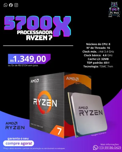 Processador AMD Ryzen 7 5700x (NOVO)