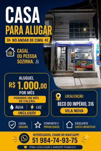 Casa alugar andar superior para casal ou pessoa só