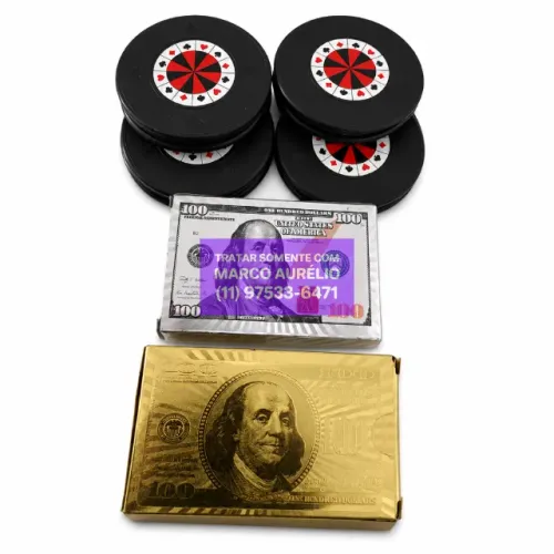2x Baralhos de Cartas Metalizados com 4x Suportes - R$ 50