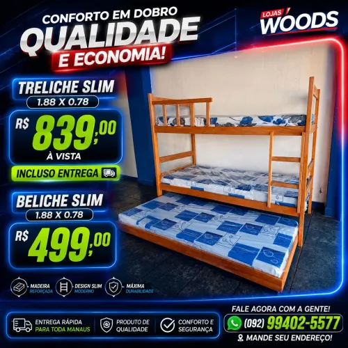 Treliche Bi Cama Madeira R$ 839,00 Novo a Pronta Entrega Entregamos Grátis 