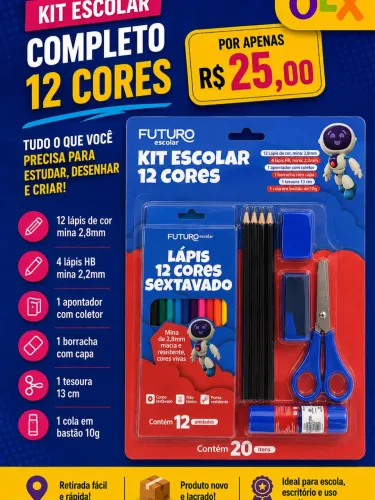 KIT ESCOLAK COMPLETO 12 CORES