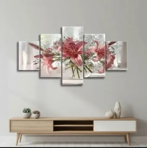 Quadros decorativos mosaico lírios rosa