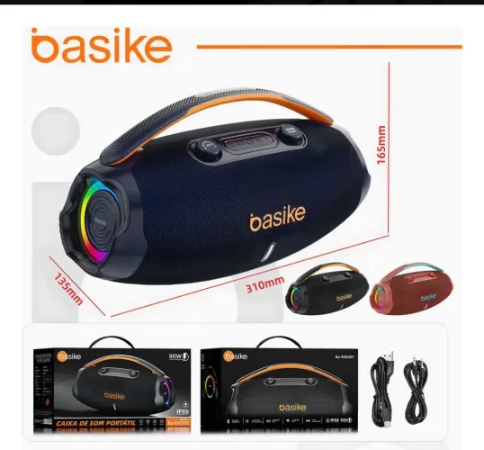 Caixa De Som Basike Ba-RAD207 80W Rádio FM Bluetooth 5.3 TWS RGB Bass Boost 9000mAh