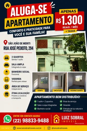 Apartamento para Locação em São João de Meriti, Centro, 3 dormitórios, 1 suíte, 2 banheiro