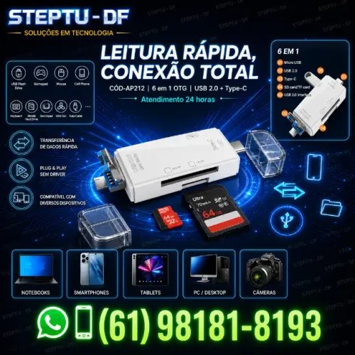 Leitor de Cartão 6em1 Otg Tipo C Leitor de Cartão Usb 2 0 Tf Mirco Sd Memória COD-AP212