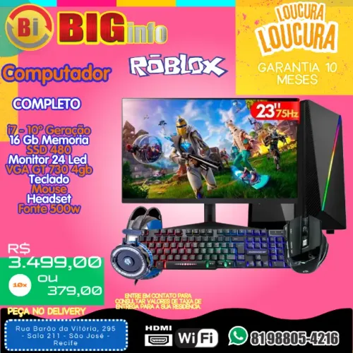 Pc Gamer Intel I7 10 Geração 5.0ghz / 16gb Ddr4 / Ssd 480gb - Monitor 24 - Em ate 10x Fixa