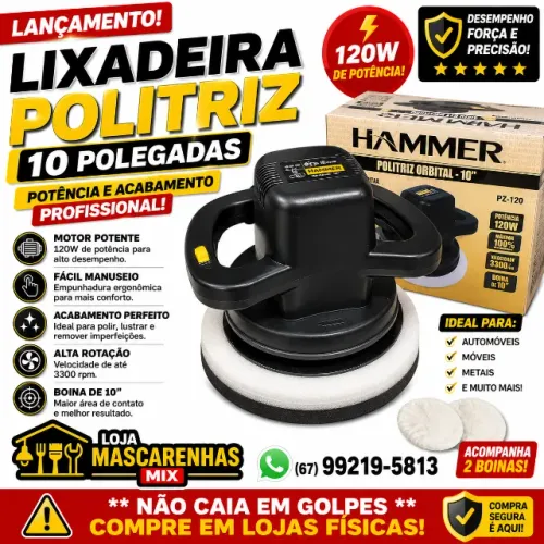 LIXADEIRA POLITRIZ ORBITAL 10 POLEGADAS HAMMER COD: 0103