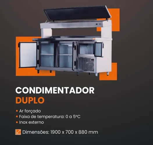 Balcão Condimentadora dupla refrigerada 1,90m inox nova