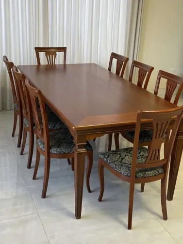 Mesa de jantar clássica, de madeira, 8 lugares