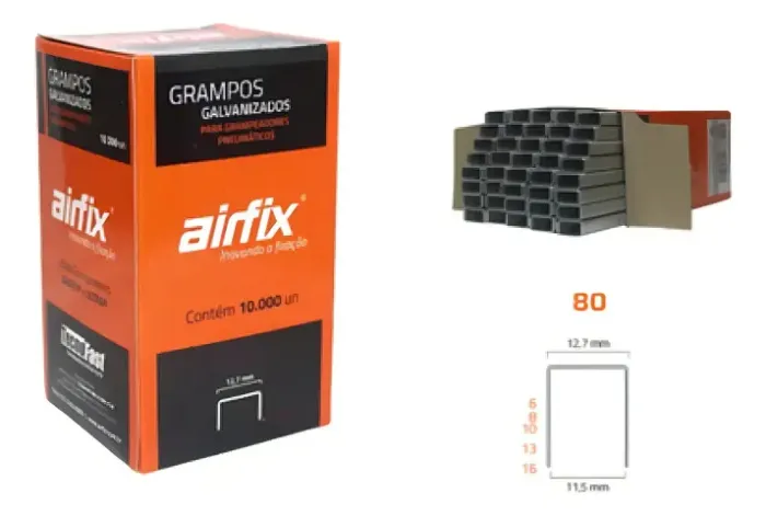 Grampo Grampeador Pneumático Estofado 80/10 Airfix 10.000 Un Cor Cinza