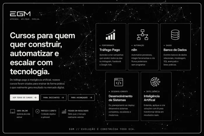 Cursos de Tecnologia, Tráfego Pago, IA, n8n e Desenvolvimento | EGM