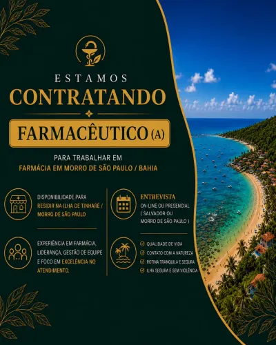 Vaga para farmacêutico em Morro de São Paulo/ Bahia