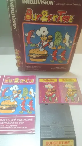 BurgerTime Intellivision Completo (Caixa, Manual, Cartucho e Overlay