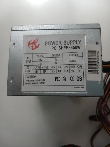 Fonte de Alimentação ATX 450W PC-SHER - Funcionando Perfeitamente