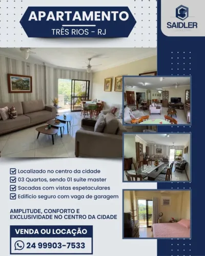 Oportunidade! Amplo apartamento em Três Rios RJ, venda ou locação.